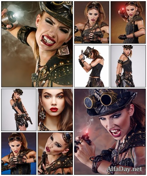 Steampunk isolated woman - Stock Photo