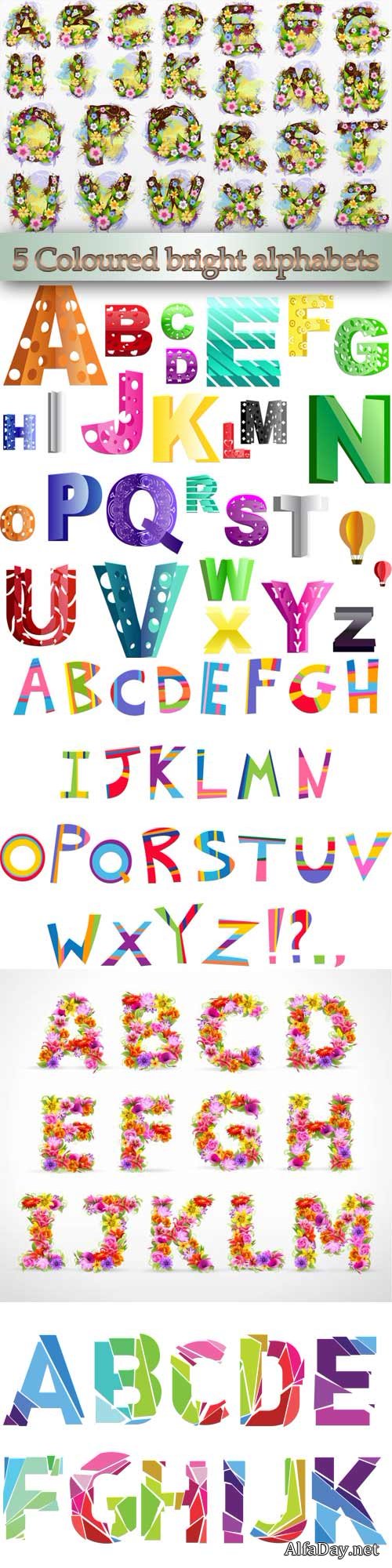 5 Coloured bright alphabets