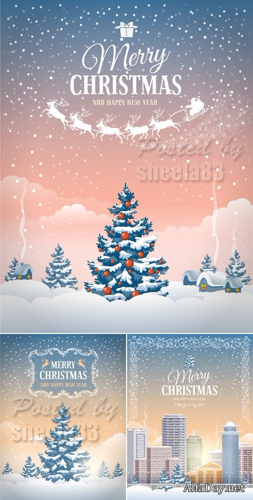 Merry Christmas Cards Vector 2