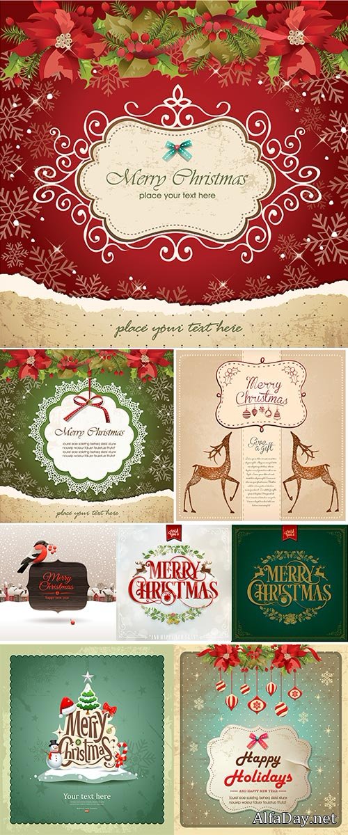 Stock Merry Christmas vintage design greeting card background, vector illustration 