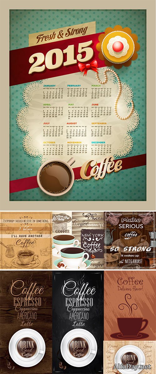 Vector - Poster coffee in loft wood color shown with a cup lettering