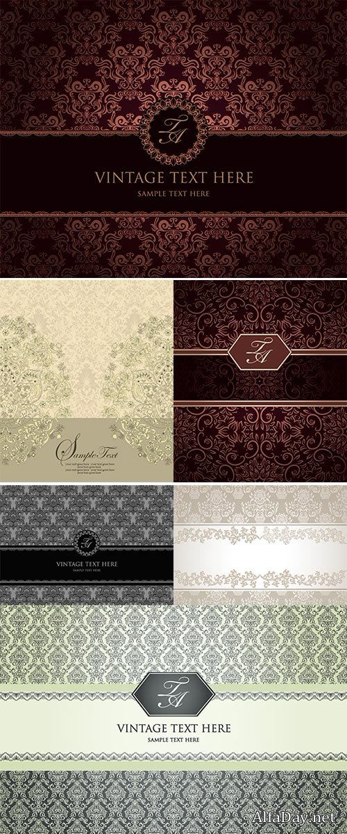 Stock Vector Vintage background with damask pattern
