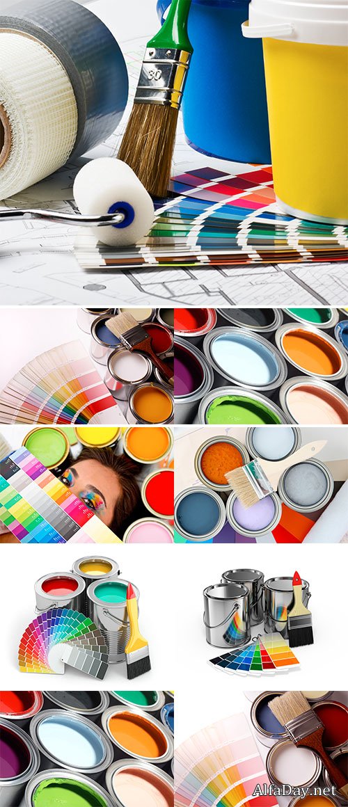 Stock Photo Paint cans ready to be used on white background