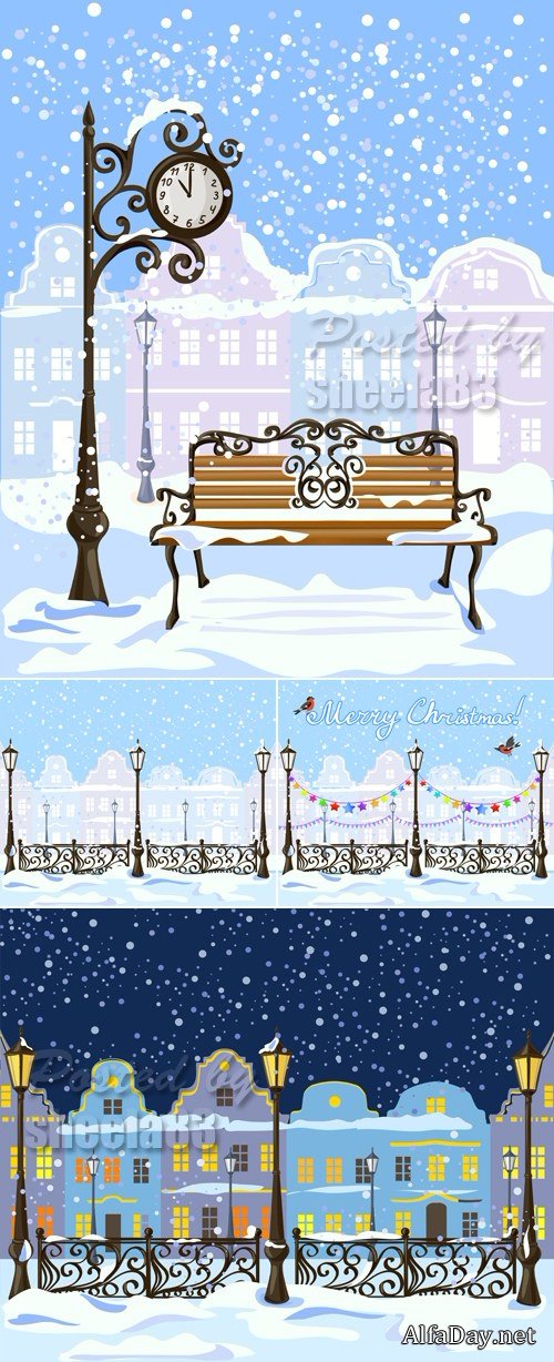 Winter Houses Vector