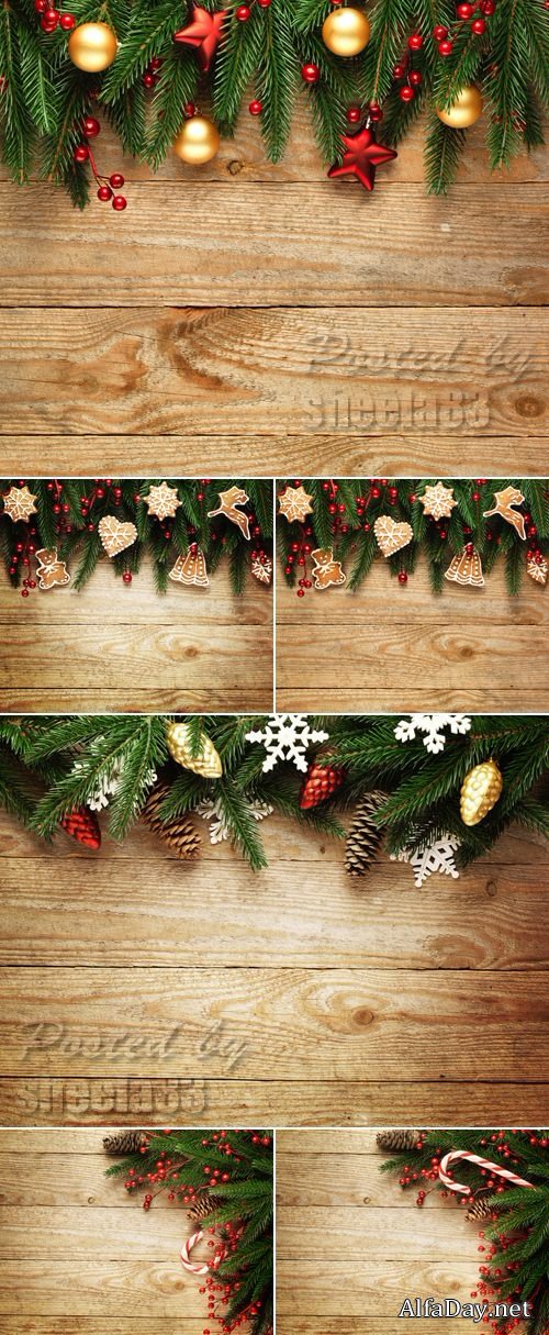 Stock Photo - Christmas Decorations on Wooden Background 7