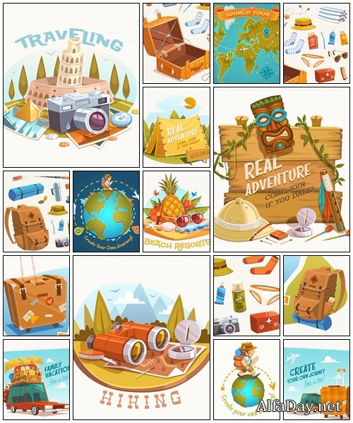 Travel equipment. Vector illustration 