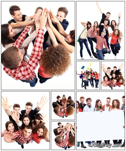 Casual group of excited friends - Stock Photo