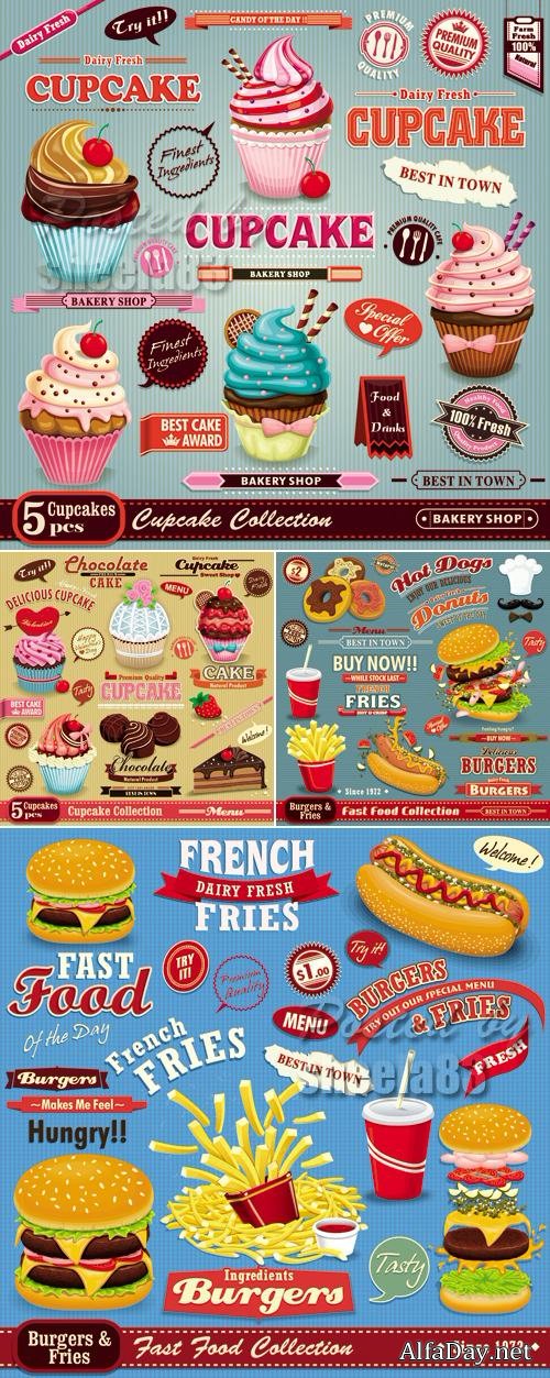 Vintage Style Food Icons Vector