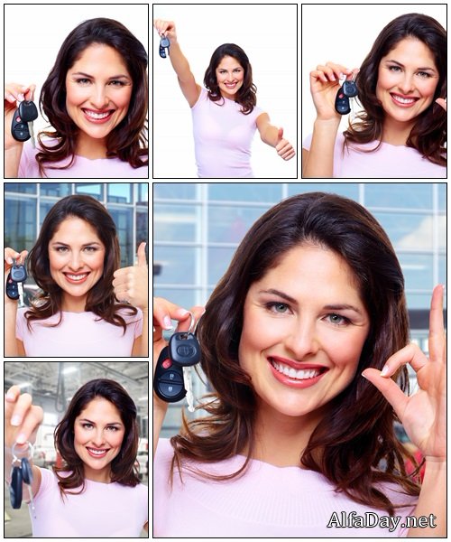 Woman with a car keys - Stock Photo