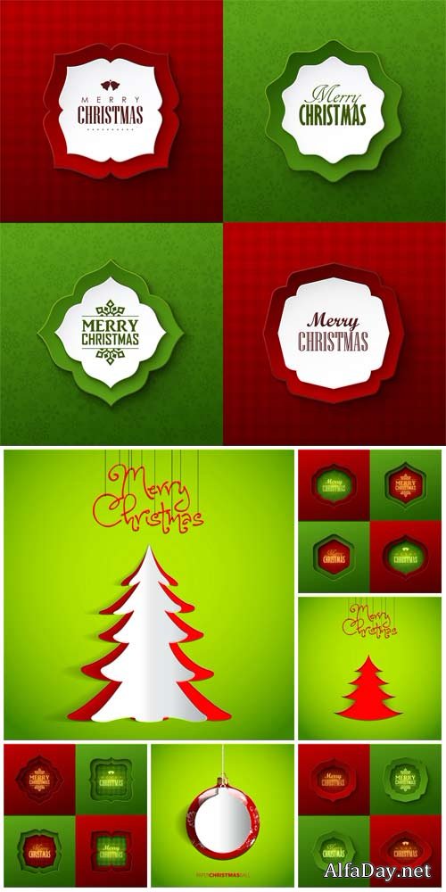 Christmas vector, red and green background with fir trees