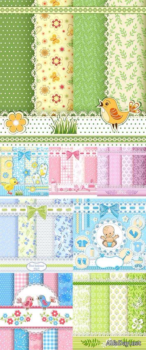 Stock Vector - Set floral seamless for scrapbook Vector illustration