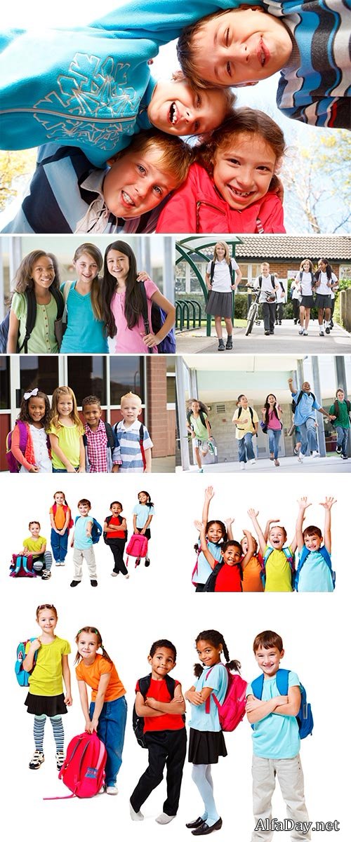 Stock Photo - School kids group, over white