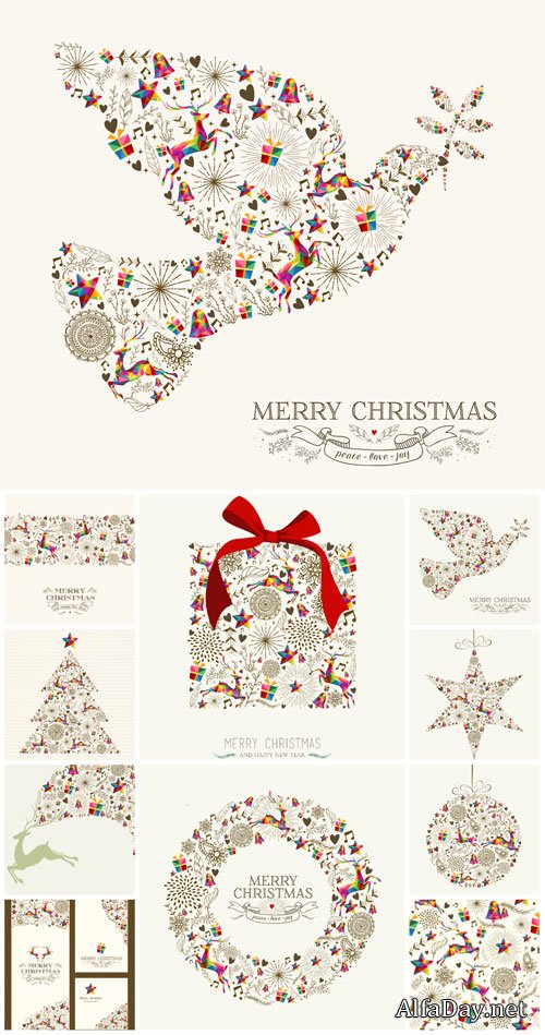 Christmas vector, Christmas balls, Christmas tree, Christmas deer