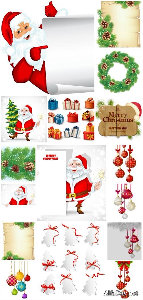 Christmas vector, Christmas tree balls, Santa Claus