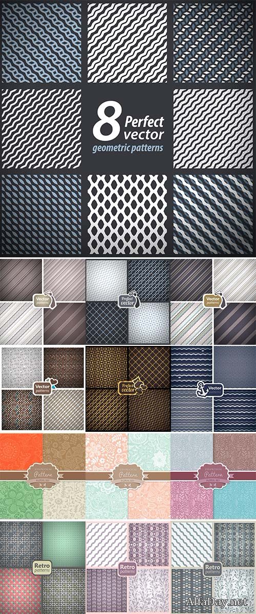 Retro collection  eamless patterns  -  Stock Illustration