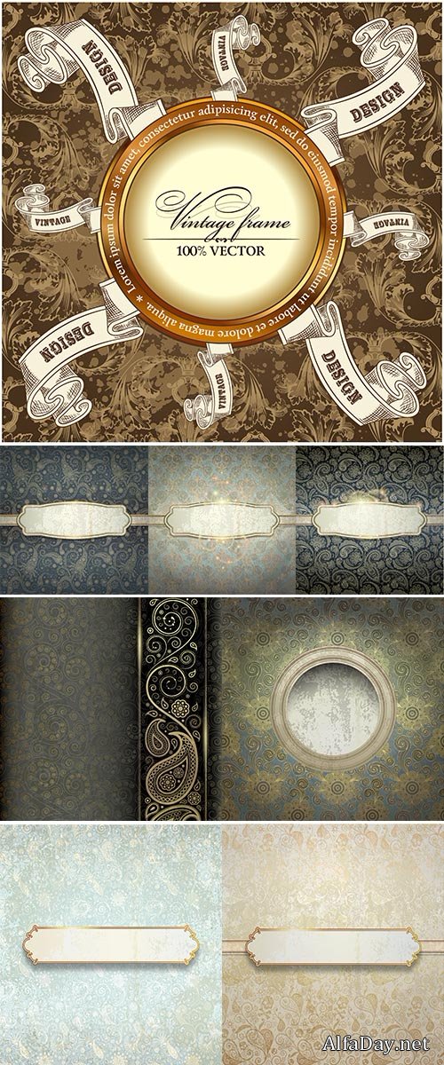 Stock Vintage background with golden pattern, vector