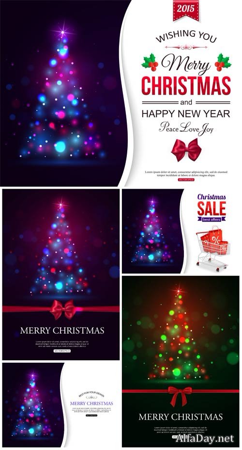 Christmas vector background with shining Christmas trees