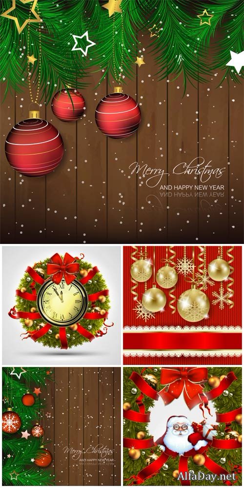 Christmas vector background with Christmas balls and Santa