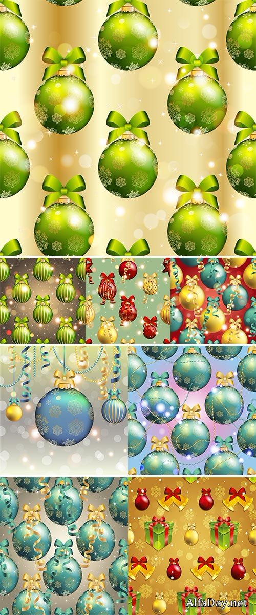 Stock New Year pattern with Christmas ball vector, Christmas wallpaper with bow and ribbon