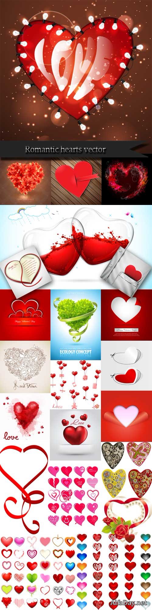 ��������� ������� - ������, �������� / Romantic hearts vector