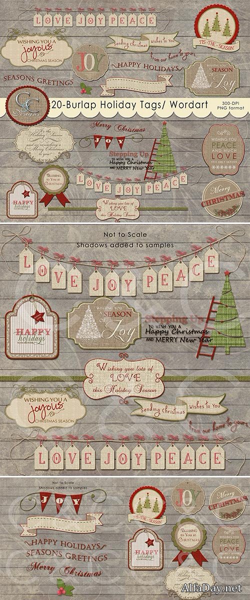 Burlap Holiday Tags - Word Art
