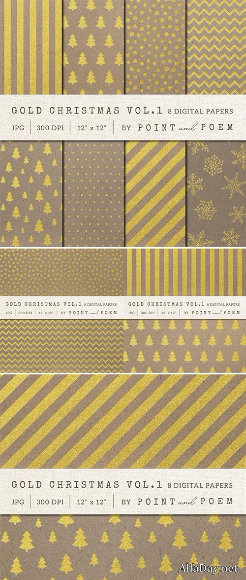 Christmas Digital Paper Gold & Kraft