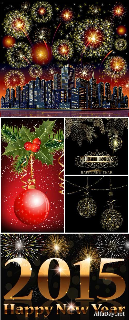 Christmas background with salute and shiny balls vector