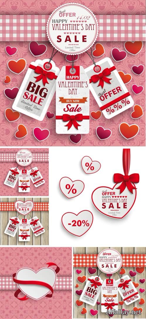 Valentine's Day, labels, discounts, vector backgrounds