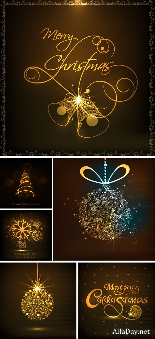 Christmas vector background with shining Christmas trees and balls