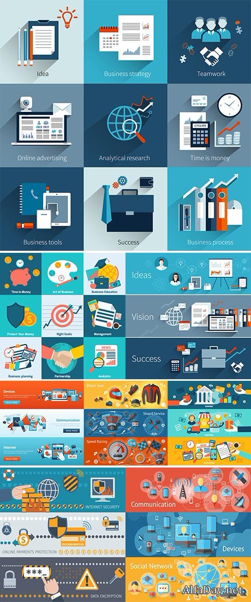 Stock Communication banner set with mobile internet devices isolated vector illustration