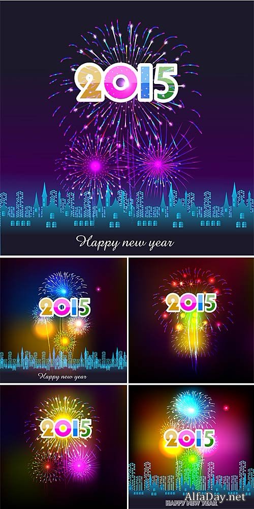 New Year's fireworks over the city, vector backgrounds