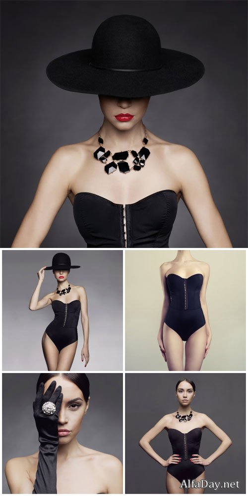 Fashionable girl in a black hat - Stock Photo