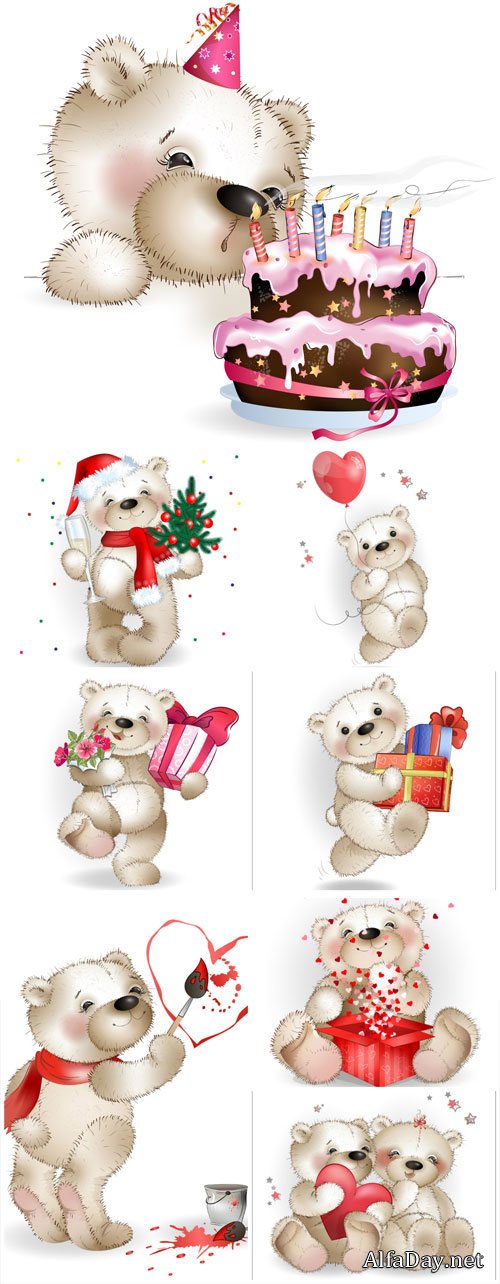 Funny teddy bear vector, birthday, new year