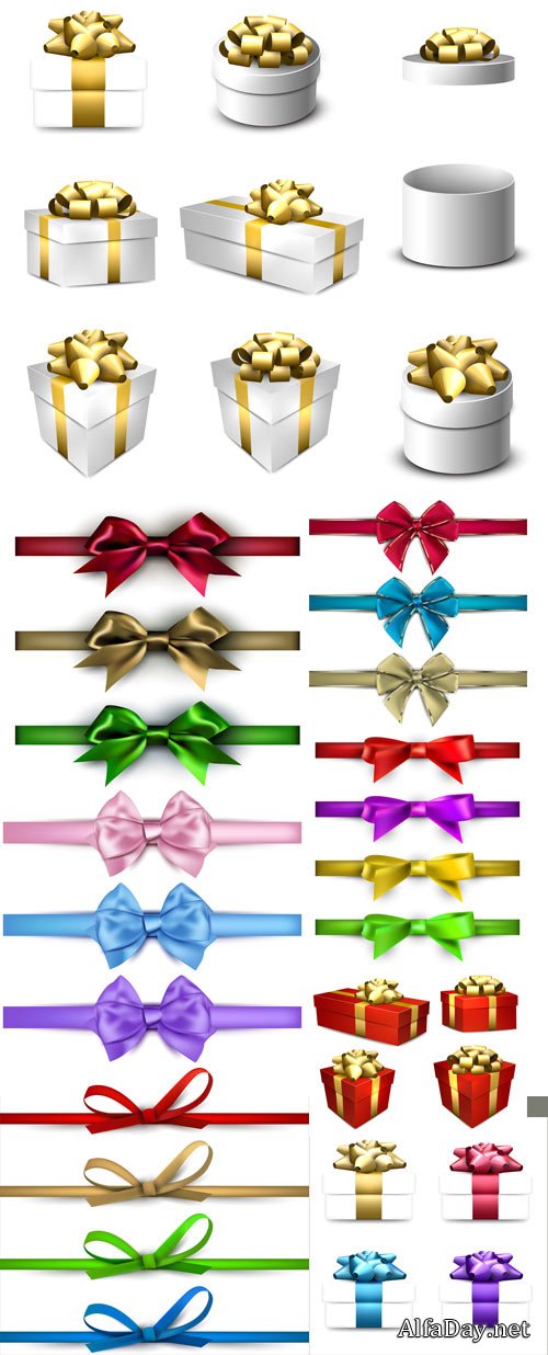 Gift boxes, ribbons and bows vector