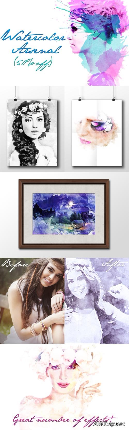 ����� � ������ ��� �������� - �������� / Photoshop Brushes and Actions Watercolor Arsenal