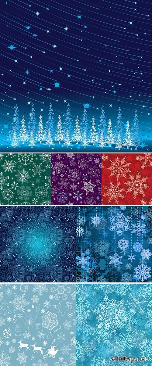 ��������� ���������� ����� �� ���������� � ������� / Seamless Christmas background with snowflakes