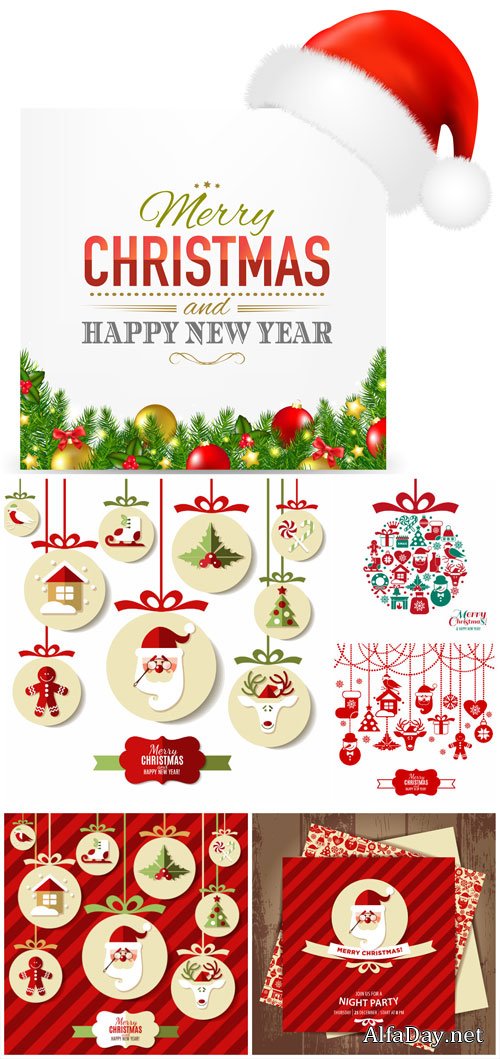Christmas and New Year, garlands vector Santa Claus