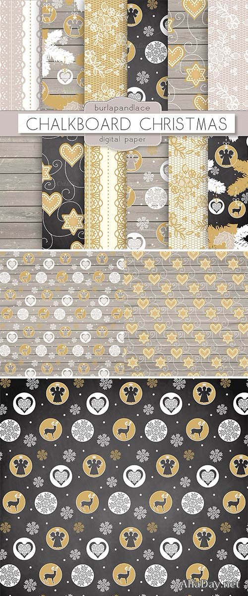 ���������� �������� / Chalkboard wood christmas digital paper