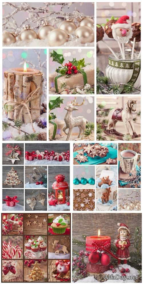 Christmas and New Year, winter collage - stock photos