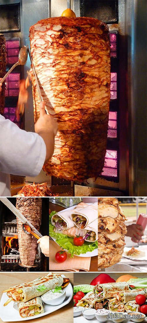 Stock Photo Kebab meat cooked in the special vertical furnace