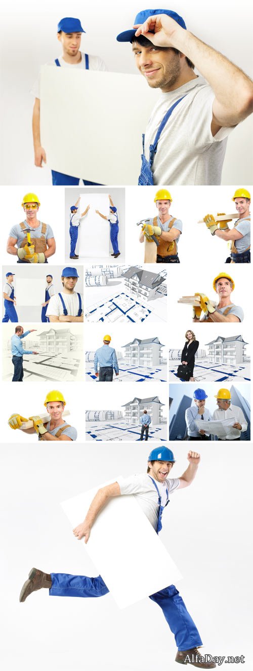 Men, workers, builders - stock photos
