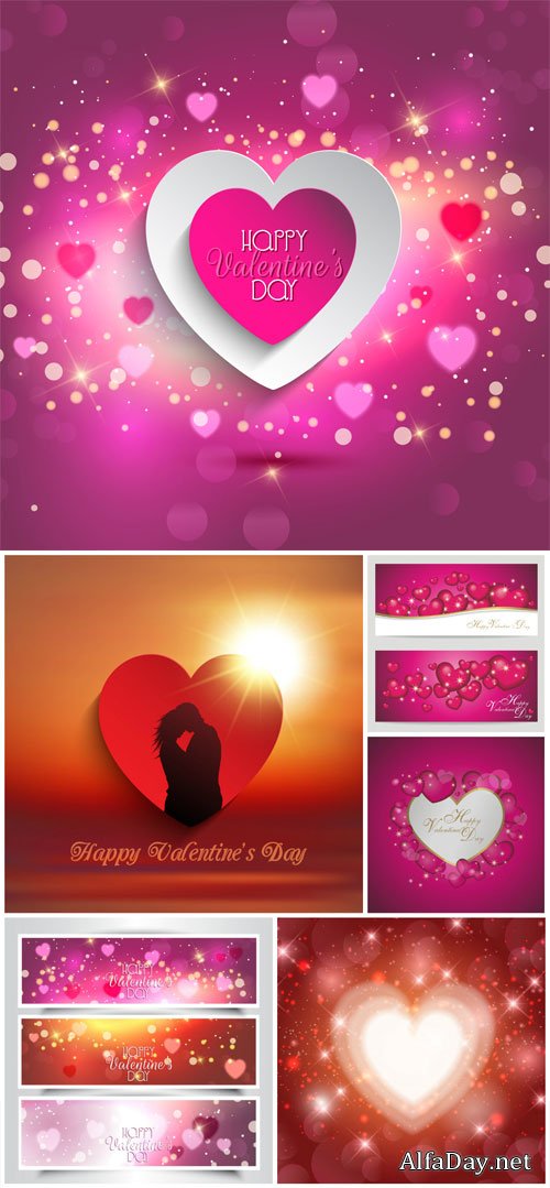 Valentine's Day, backgrounds, banners, hearts, vector