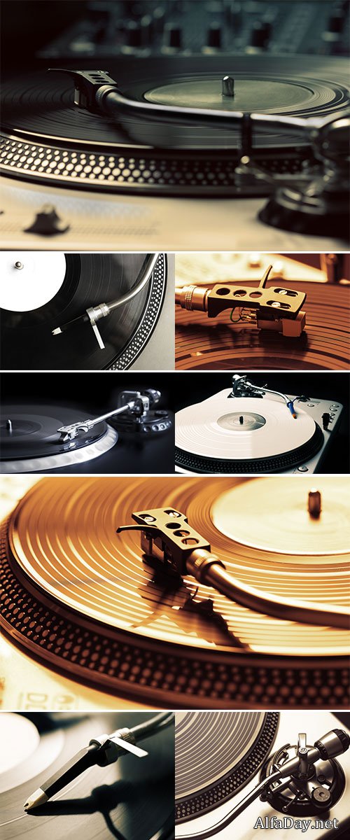 Stock Photo Old good looking turntable playing a track from black vinyl