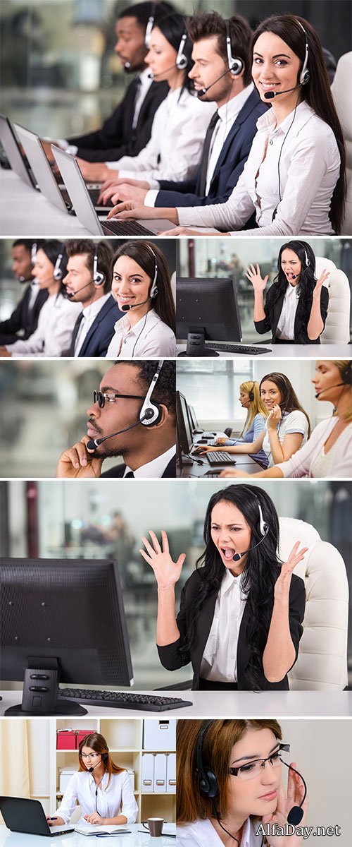 Stock Photo Call centre agents talking on the headset in the office