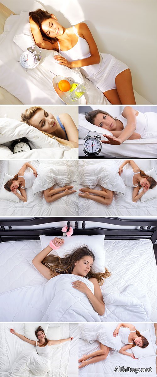 Stock Photo Beautiful girl lying in bedroom at early morning