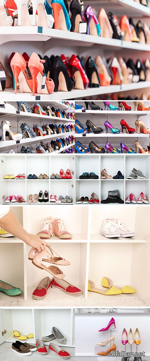 Stock Photo Collection of shoes on shelves