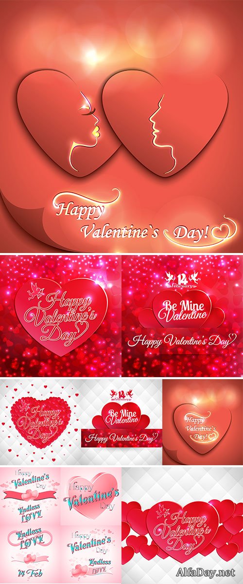 Stock Happy Valentine's Day card with hearts and lettering