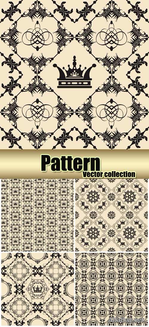 Vintage patterns, vector backgrounds with crown