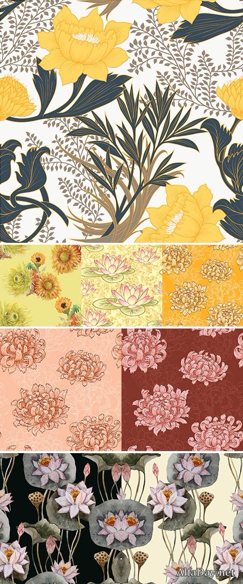 Stock The seamless pattern with pink chrysanthemums