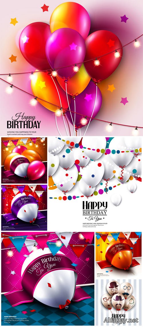 Balloons, birthday vector, festive backgrounds